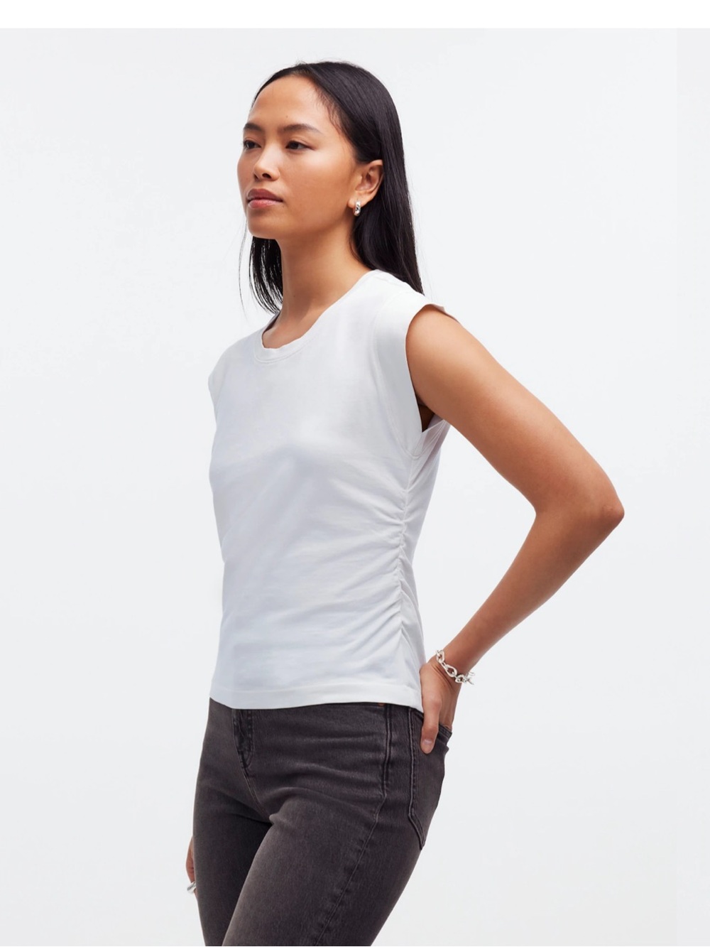 Madewell Side Cinch Muscle Tee Shirt Medium Side Ruching - Picture 2 of 11